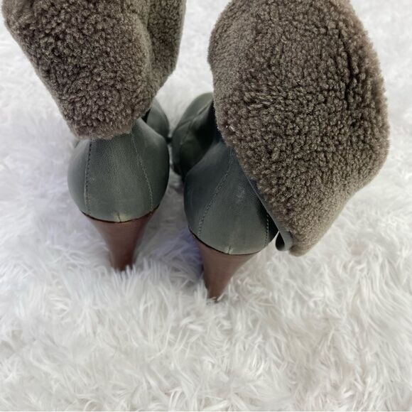 Barbara Bui Shearling Foldover Lace Up Leather Wedge Booties - Picture 3 of 8